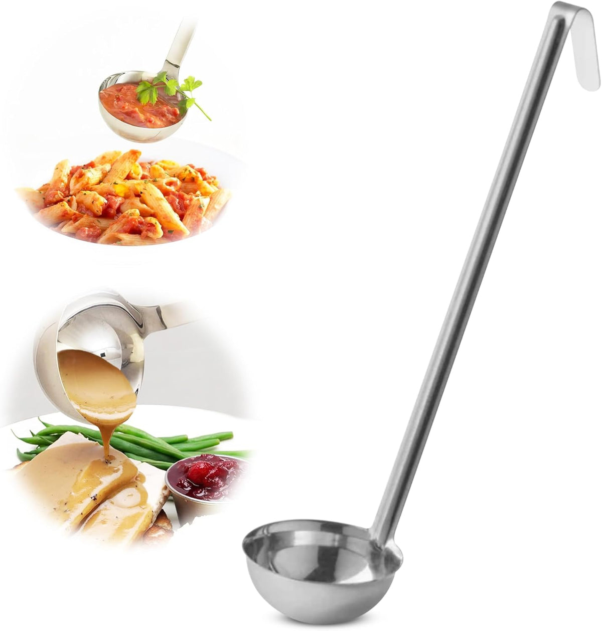 Ladle - Durable Stainless Steel Ladle Serving Measuring Soup Dressing Sauce Gravy Sturdy Dependable Long Handle for Kitchen (1, 5 Oz.)