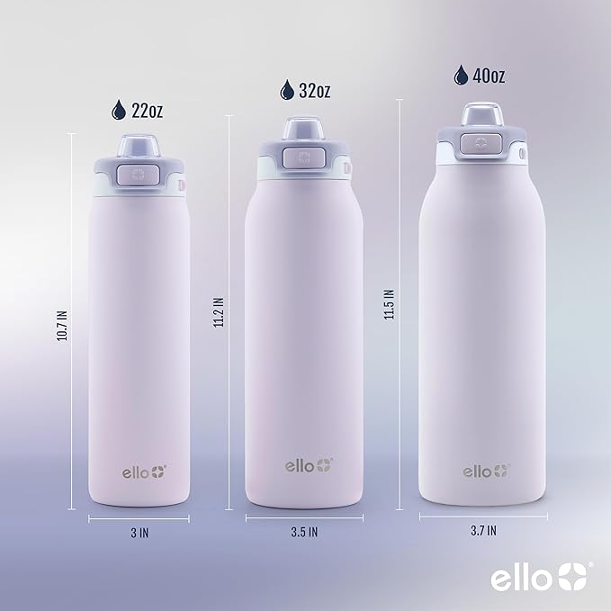 Ello Pop & Fill 32oz Stainless Steel Water Bottle with Quick Fill Technology, Double Walled and Vacuum Insulated Metal, Leak Proof Locking Lid, Sip and Chug, Reusable, BPA Free, Aurora