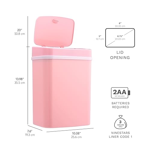 Touchless Motion Sensor Trash Can with Sealing Lid Automatic Soft Close Silent Bathroom Kitchen Office Waste Bin Narrow Rectangular ABS Hands Free Smart Home Garbage Container (Pink)
