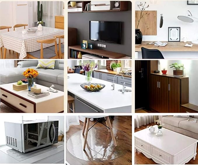 NECAUX Custom 42 x 80 Inch Frosted Table Cover Protector, 1.5mm Thick Wood Grain Transparent Table Pad Non-Slip Tablecloth Plastic Protective Pad for Dining Room Table, Conference Table