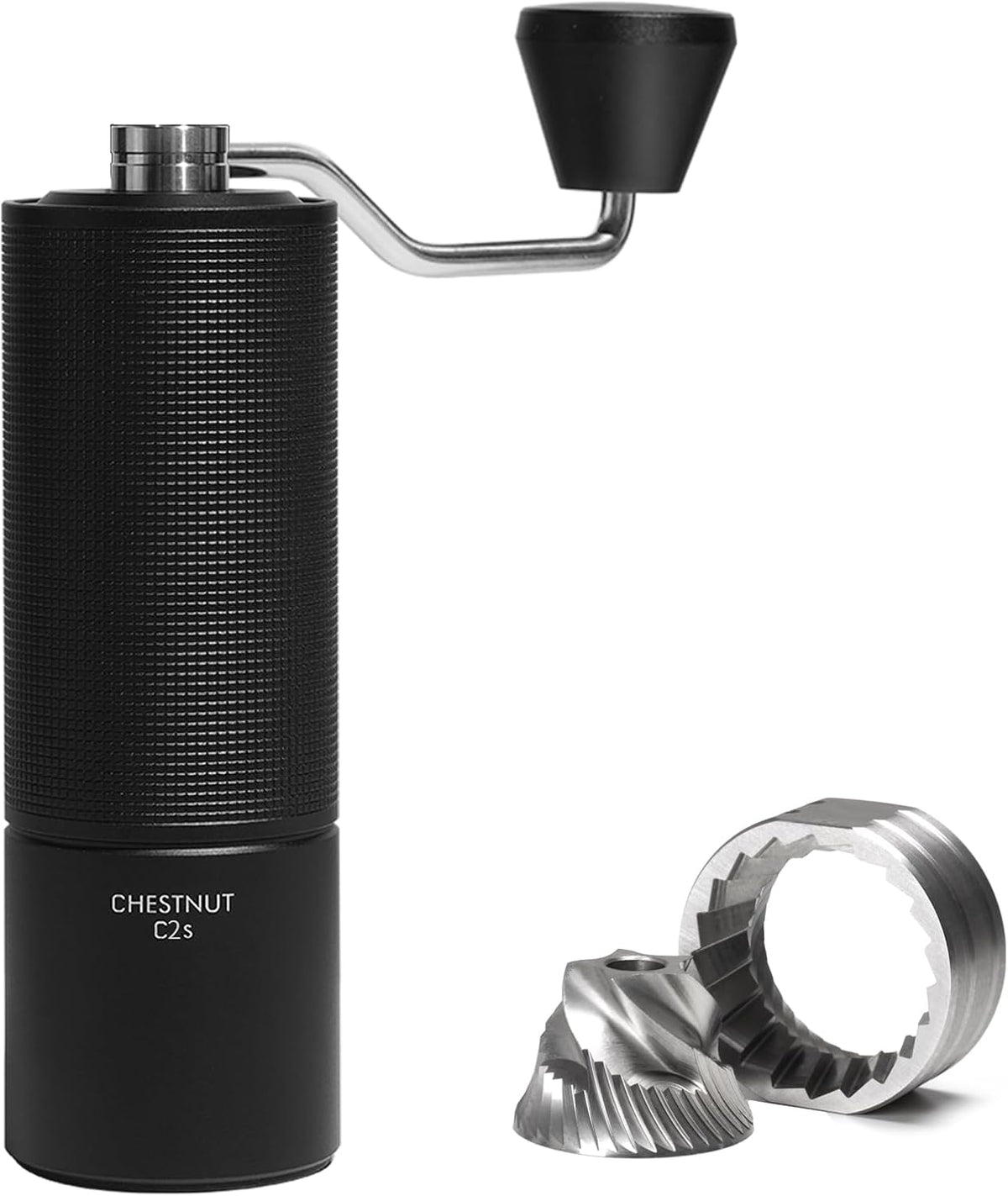 TIMEMORE Manual Coffee Grinder Stainless Steel Conical Hand Grinder Burr Chestnut C2S Internal Adjustable Setting Capacity 20g Pour Over Mocha Coffee for Travel, Camping, Home Black