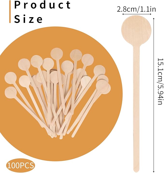 Mozeat Lens 6 Inch Disposable Milk Drink Stirrers Wooden Coffee Stirrers Stir Sticks with Round Ends Wooden Coffee Stirrer Sticks for Coffee Milk Cocktail Tea (100PCS)