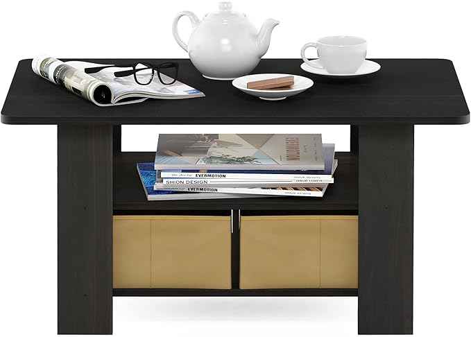 Furinno Coffee Table with Bins, Espresso/Brown