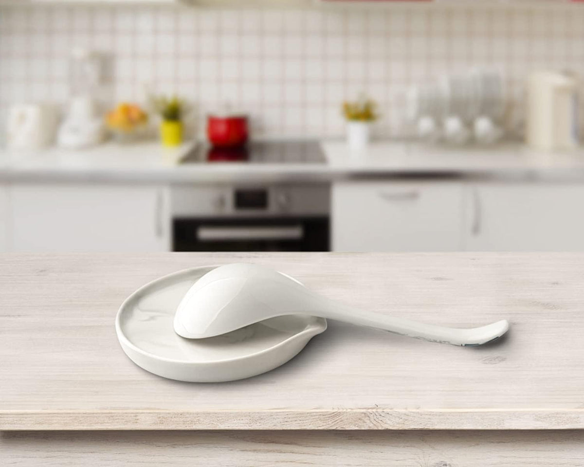 Oversized Spoon Rest,Ceramic Spoon Rest for Kitchen Counter Dishwasher Safe Marble Decor Spoon Holder for Kitchen,7 Inches