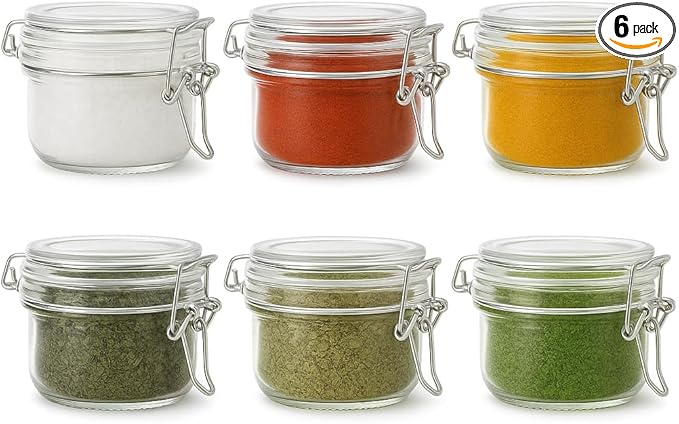 4oz Mini Airtight Glass Jars with Clamp Lid – Small Glass Food Storage Containers for Jam, Honey, Sauces, Yogurt & Dessert Portions, Clear Kitchen Mini Jars