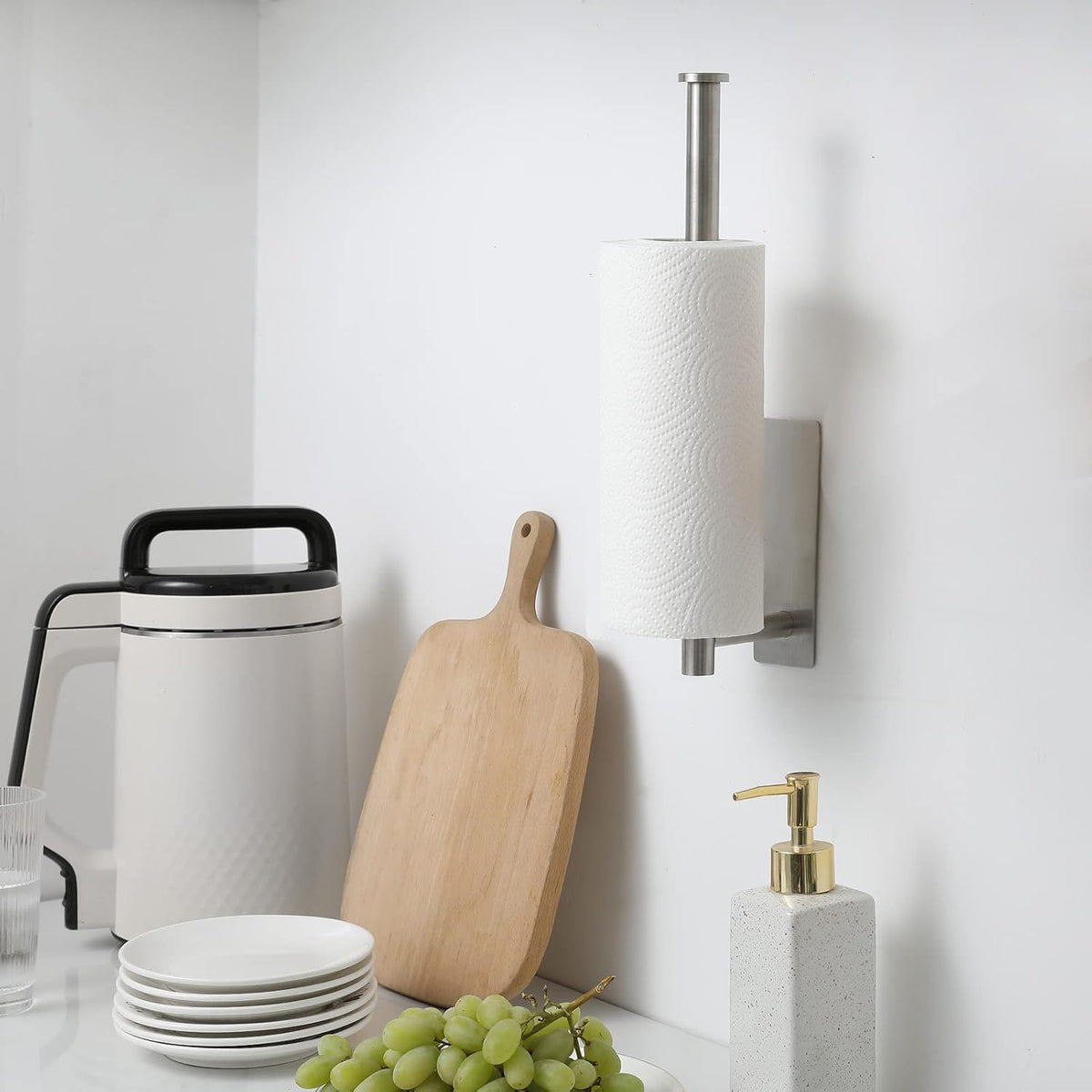 theaoo Under Cabinet Paper Towel Holder for Kitchen, Adhesive Paper Towel Roll Rack for Bathroom Towel, SUS304 Stainless Steel Wall Mount, Both Available for Adhesive and Screws