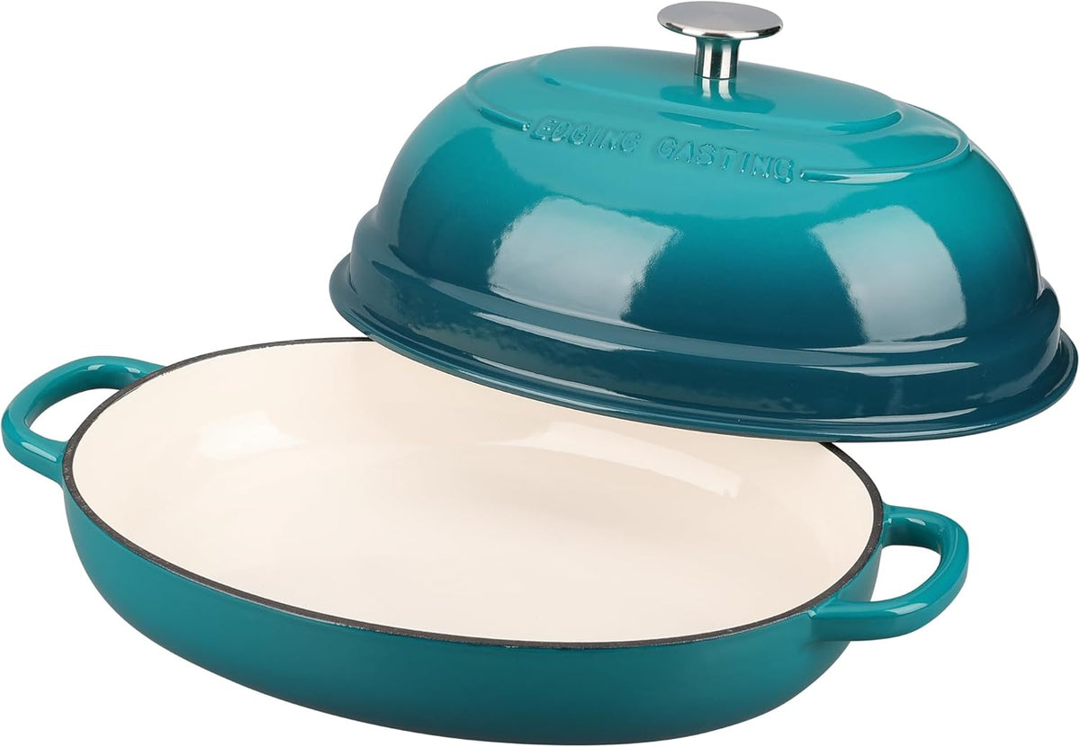 Enameled Oval Cast Iron Dutch Oven Pot with Lid, Bread Dutch Oven for Sourdough Bread Baking, 6QT, Darkcyan