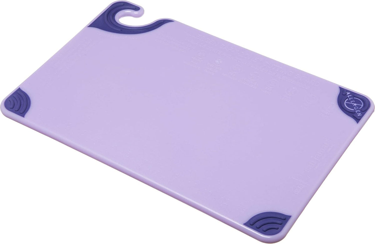 San Jamar Saf-T-Grip Plastic Cutting Board with Safety Hook, 12" x 18" x 0.5", Purple