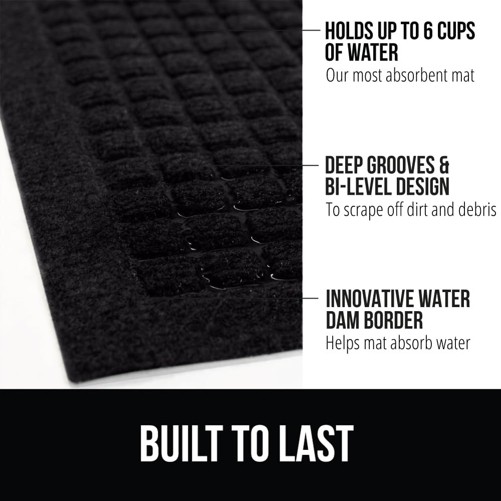 GORILLA GRIP Front Door Mat, 47x35, Indoor Outdoor Ultra Absorbent HydroAbsorb Doormat, Absorbs Up to 6 Cups of Water, Stain and Fade Resistant, Rubber Backing Doormats, Captures Dirt, Black