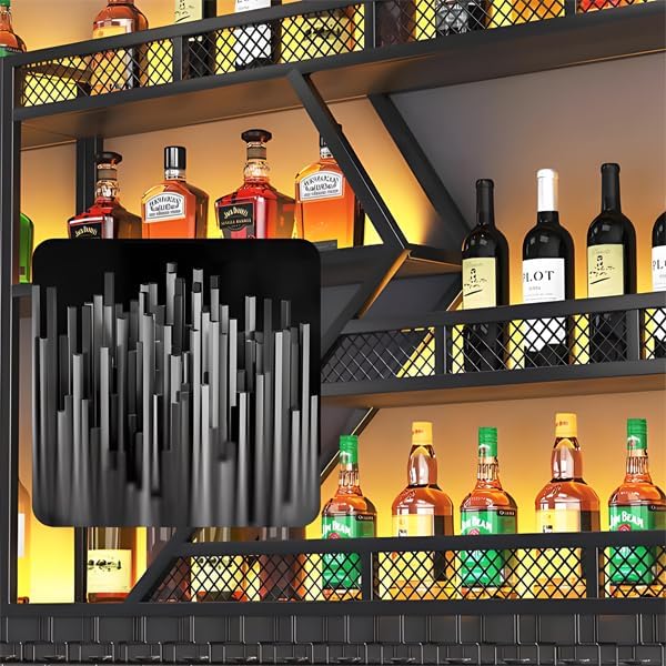 94.48in Metal Wine Rack Wall Mounted, Modern Wine Storage Rack Wall Mounted with Wine Glass Holder, Liquor Shelf, Bar Shelves for Liquor Bottles (4 Tiers Gold, 94.48 * 7.87 * 33.85INCH)