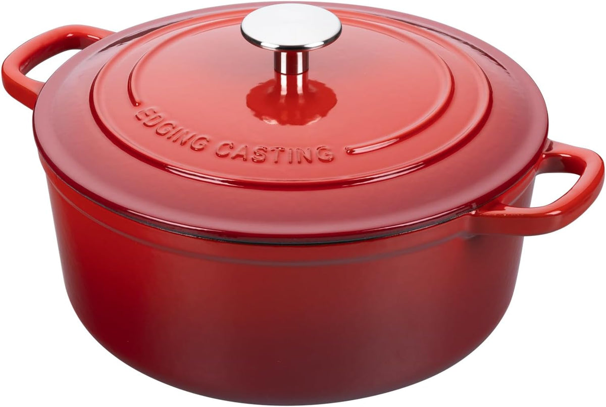 Enameled Cast Iron Dutch Oven Pot with Lid, 7 Quart, Round Dutch Ovens, Bread Oven Dual Handles, for Bread Baking, Oven Safe up to 500°F, Red