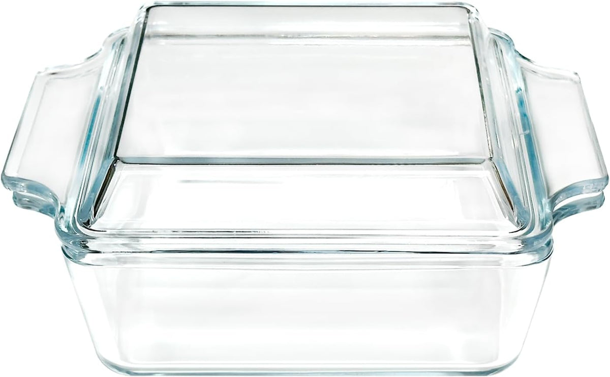 Small 1-QT Square Tempered Glass Casserole Dish with Lid, Mini Clear Glass Casserole Cookware with Glass Lid