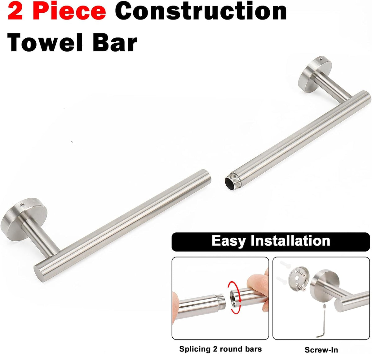 NearMoon Bath Towel Bar, Bath Accessories Thicken Stainless Steel Shower Towel Rack for Bathroom, Towel Holder Wall Mounted (2 Pack, Brushed Nickel, 18 Inch)