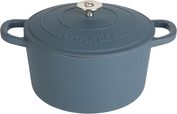 Crock-Pot Artisan 7-Quart Round European Enameled Cast Iron Dutch Oven – Matte Navy Blue, Durable Oven Safe Cookware