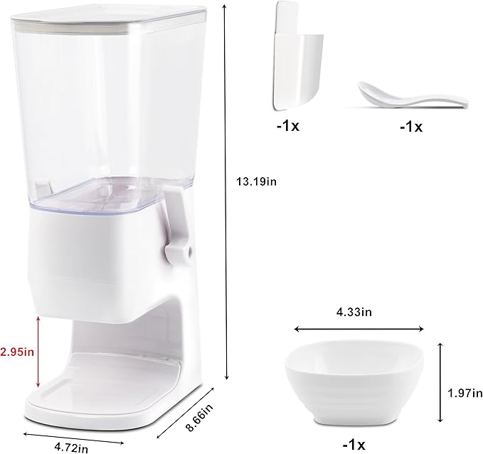 Cereal Dispenser Countertop with Bowls Spoons Cutlery Box, 3.2L Cereal Containers Storage Snack Dispenser for Pantry, Dry Food Dispenser for Snack, Oatmeal, White, 1Pc