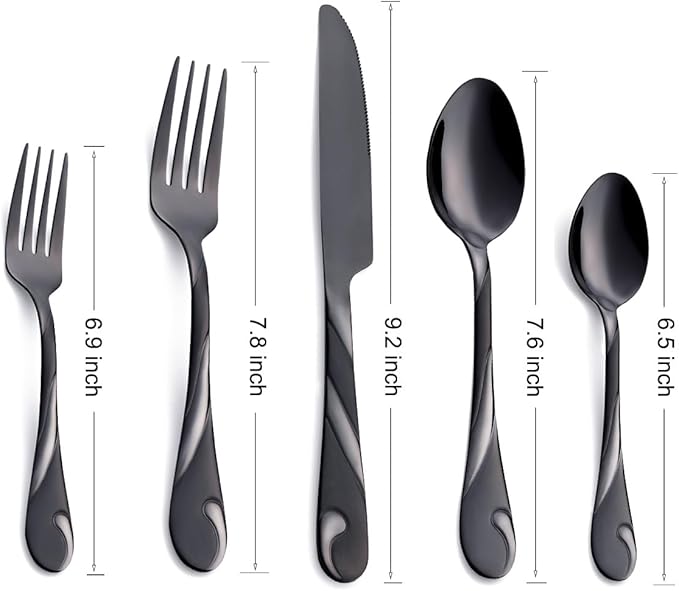 Black Silverware Set for 12, 60-Piece Stainless Steel Flatware Set, Shiny Black Metal Cutlery Set, Include Fork, Knife and Spoon Set, Dishwasher Safe
