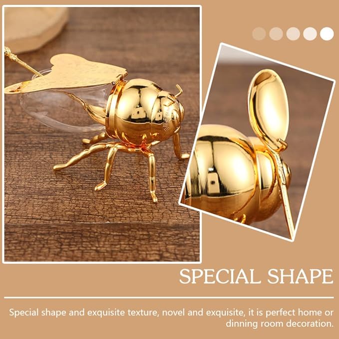 UPKOCH Bee Honey Jar, Glass Honey Pot Container, Syrup Dispenser, Crystal Condiment Pot with Spoon, Sugar Holder Bowl with Decorative Statue for Kitchen Home, Golden