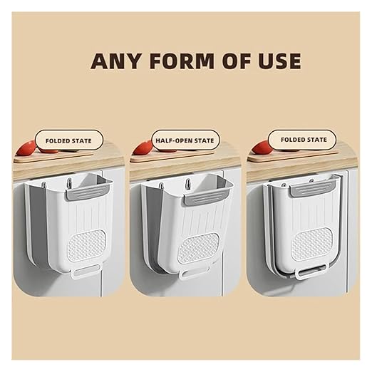 Collapsible Hanging Kitchen Trash Can Kitchen Waste Bin Hanging Countertop Trash Can Wall Mounted Recycling Garbage Basket for Bathroom(L,Gray White)