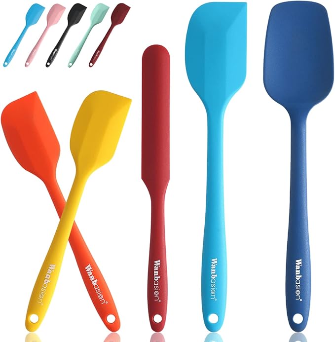 Wanbasion 5 Piece Premium Silicone Spatula Set Heat Resistant, Colorful Rubber Baking Spatula Set, Kitchen Spatula Set Dishwasher Safe for Nonstick Cookware Cooking Mixing Multicolor-2