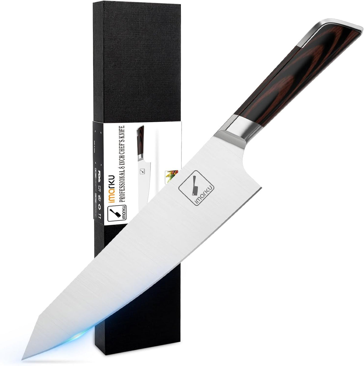 imarku Japanese Chef Knife, 8 Inch Damascus Kitchen Knife, Chef's Knives with Unique Design Wood Handle, Powder Steel Forged Super Sharp Knife With Gift Box, Birthday Gift for Women and Men