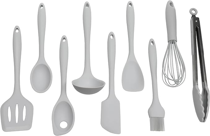 Chef Craft - Premium Silicone Kitchen Tools and Utensils Set, Non-Scratch, Withstands Temperatures up to 450°F, BPA-Free, 9 Piece Cooking Utensils Set, Gray