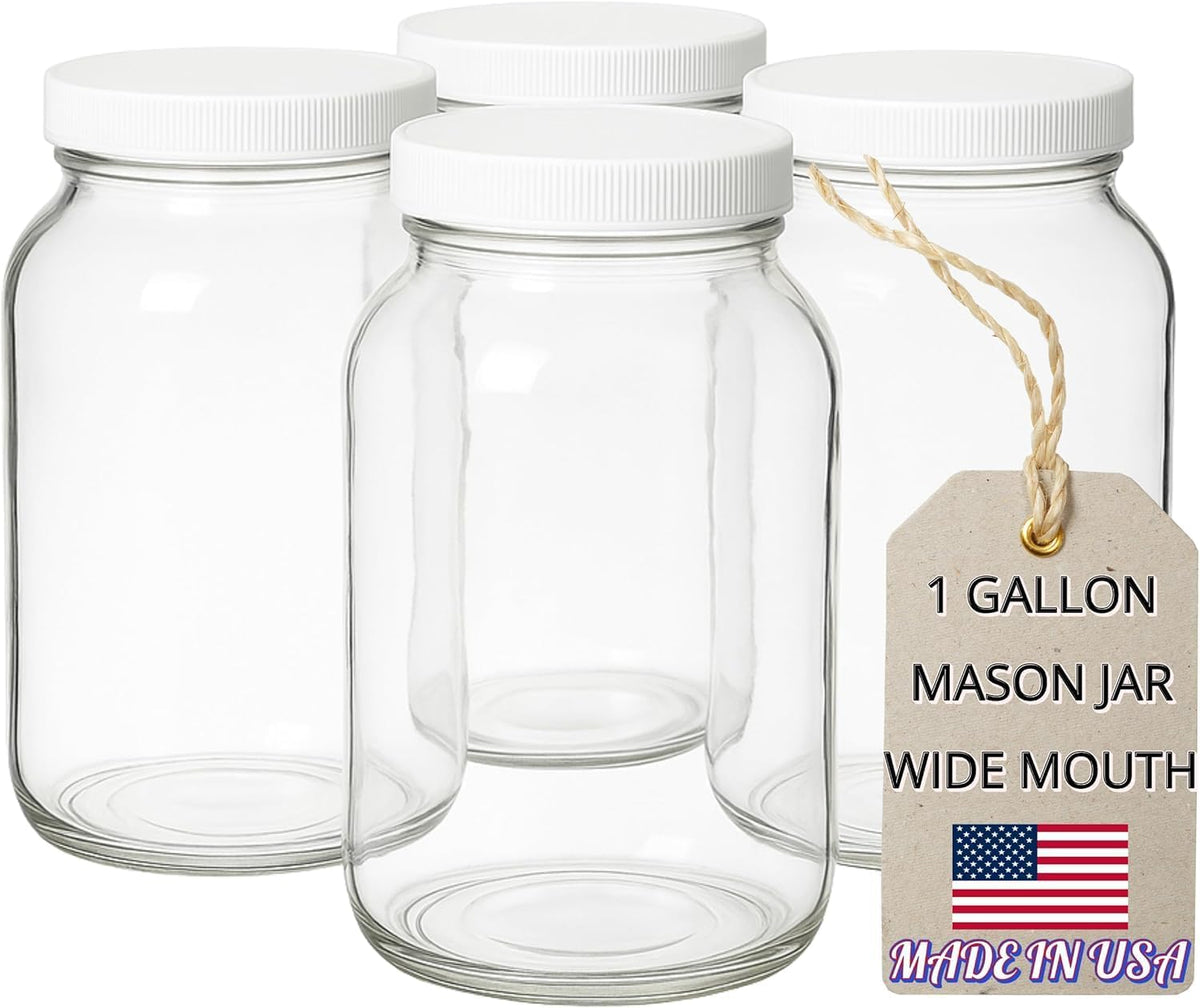 kitchentoolz 1 Gallon Glass Jar Wide Mouth with Airtight Foam Lined Plastic Lid - Large Mason Jar for Fermenting Kombucha Kefir - Storing and Canning (4)
