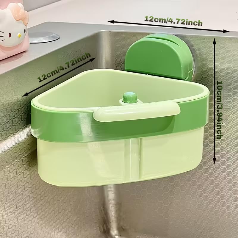 Suction Cup Sink Corner Rack, 2025 Upgrade Corner Sink Strainer Basket, One-Press Automatic Dumping, Suction Cup Press Sinks Drainer Basket, Sponge Storage Rack, Durable and Easy Cleaning G