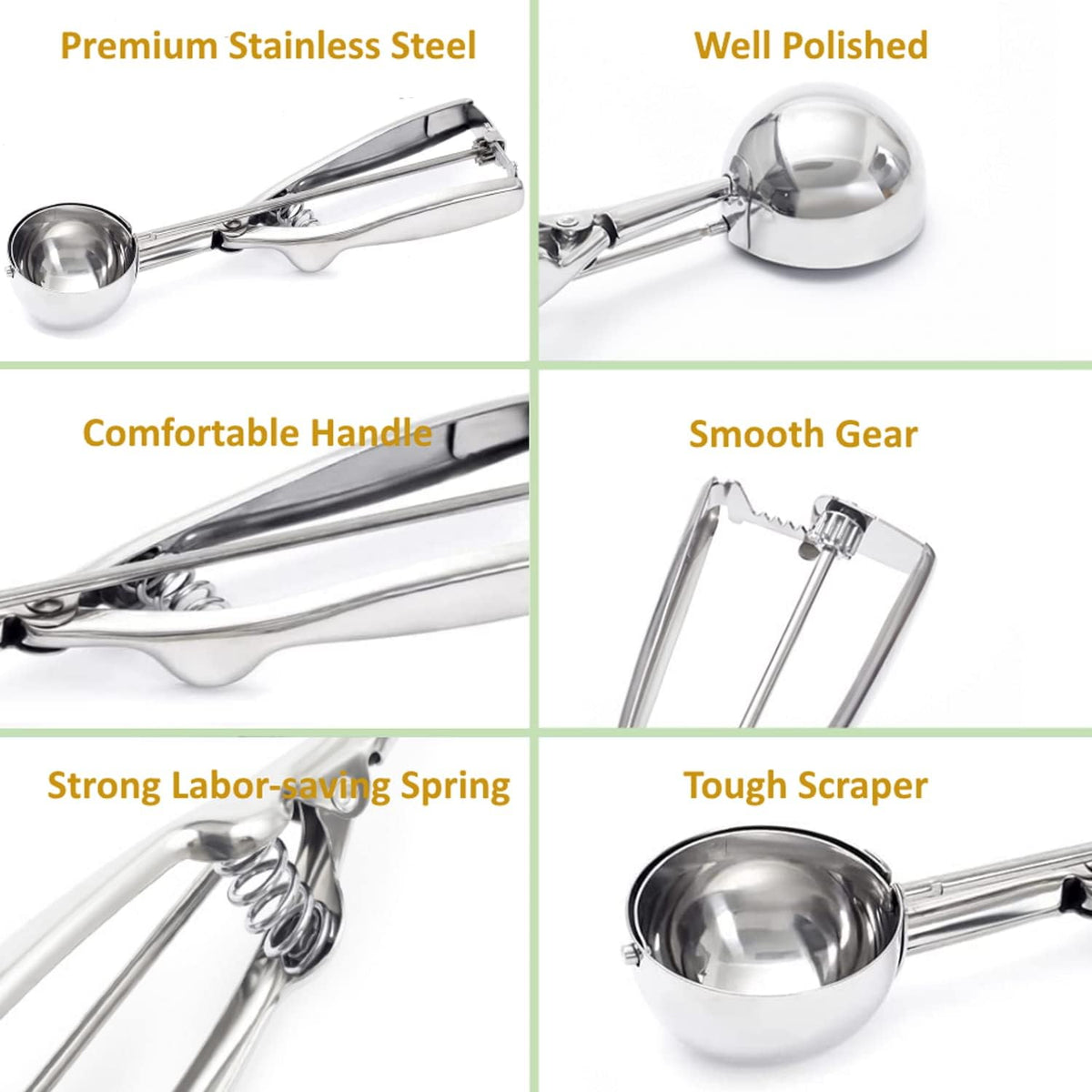 Ice Cream Scoop, 3Pcs Cookie Scoop Set, 18/8 Stainless Steel Cookie Dough Scoop, Cookie Scoops for Baking Set of 3, Ice Cream Scooper with Trigger Release, Cookie Scooper for Baking