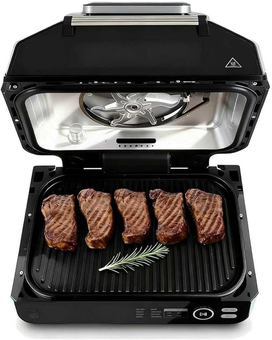 NEWBULIG Electric Grill Outdoor, Electric 8-in-1 BBQ Grills with Air Fryer, Roast, Steak, Broil, Bake, Vegetables, Reheat, Dehydrate, 140°F-450°F, 1550W, for Barbecue, Camping Gatherings