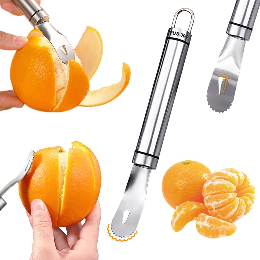 Orange Peelers Orange Peeler Tool Citrus Peeler Stainless Steel Slicer Cutter Peeler Remover Humanized Design Handle Serrated Curved Spade Blade Triangular-shaped Slip Blade Fruit Tools Kitchen Gadget