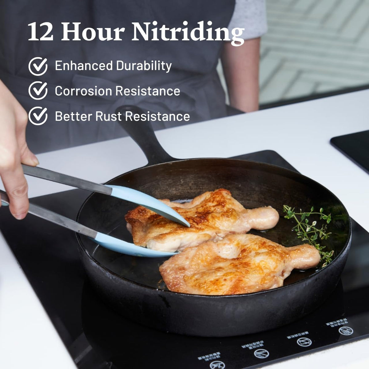 Flambo 12 Inch Cast Iron Skillet - Naturally Non-Stick, Pre-Seasoned Frying Pan, Smooth Nonstick Finish for Grilling, Frying, Sauteing, Searing, Baking - Use on Oven, Stove, Grill, or Campfire