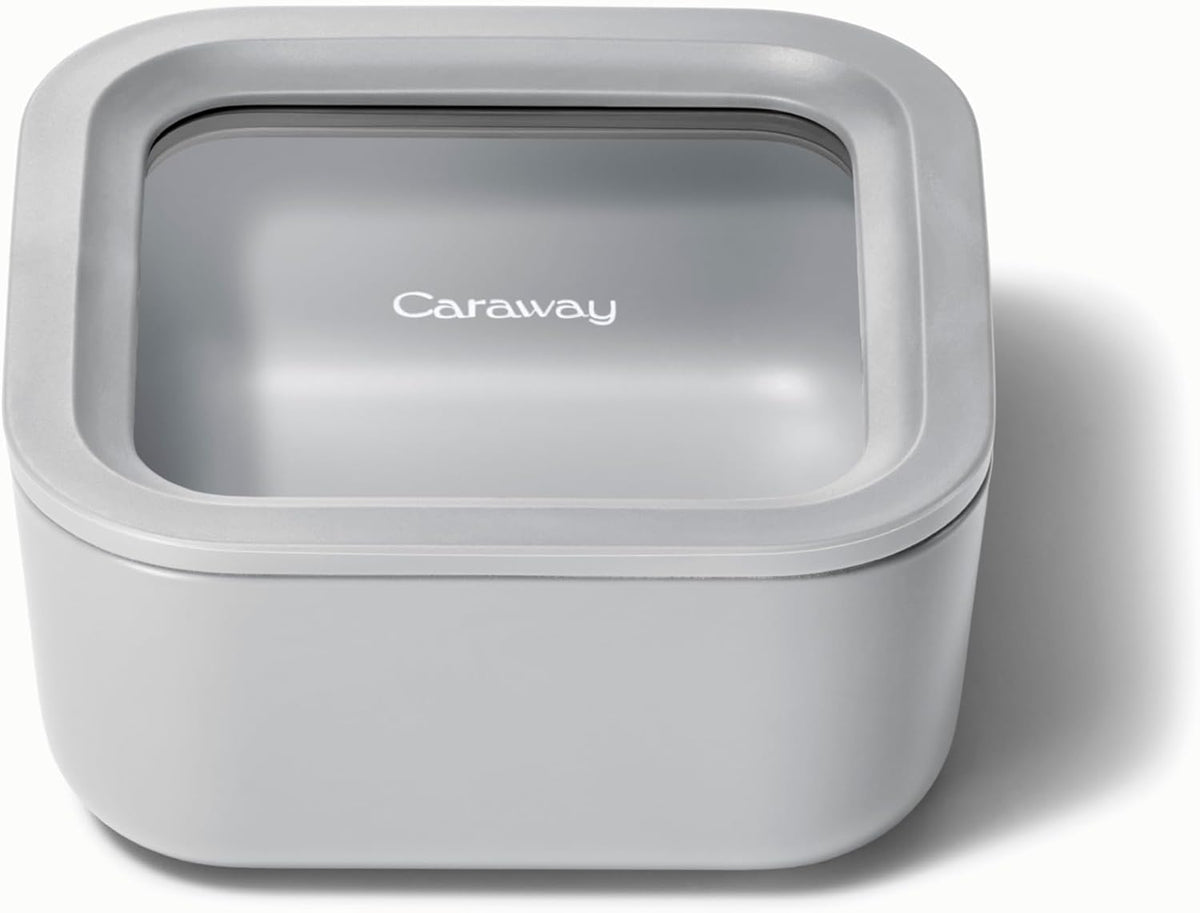 Caraway Glass Food Storage - 4.4 Cup Glass Container - Ceramic Coated Food Container - Non Toxic, Non Stick Lunch Box Container with Lids - Dishwasher, Oven, & Microwave Safe - Gray