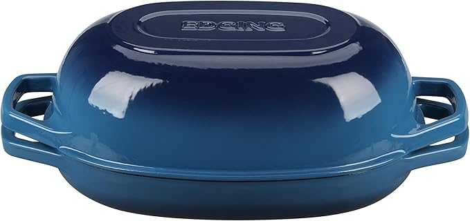 Enameled Cast Iron Oval Dutch Oven Pot with Lid, Dutch Oven for Sourdough Bread Baking, Oval Bread Pan, 5qt, Lake Blue