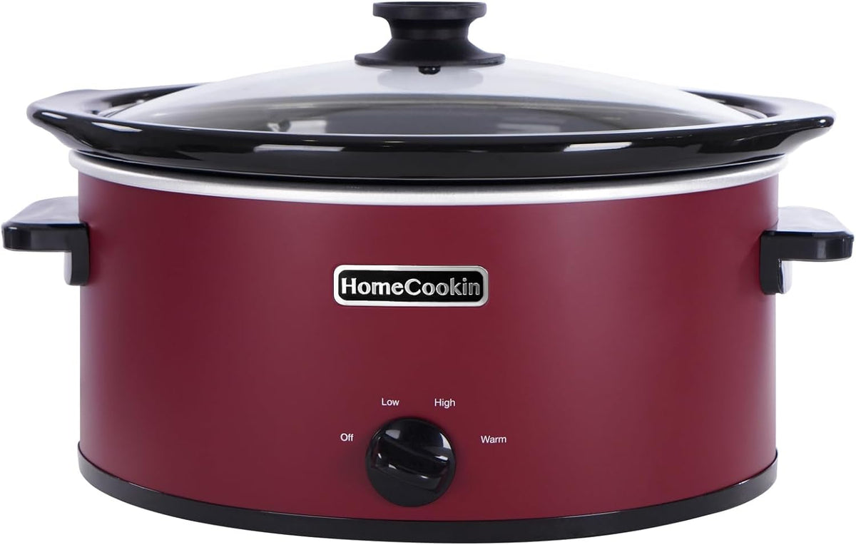 HOMECOOKIN 7 Quart Slow Cooker Oval Manual Pot Food Warmer with 3 Cooking Settings, Red Stainless Steel