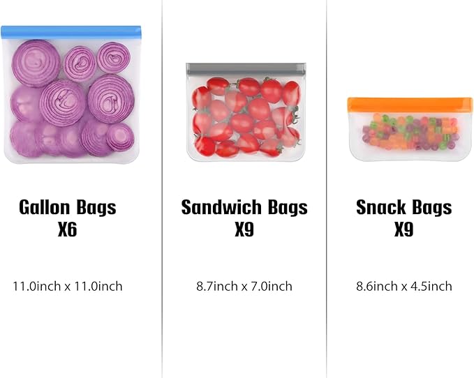 Lerine 18 Pack Reusable Gallon Freezer Bags Dishwasher Safe, BPA Free Reusable freezer Bags 1 Gallon, Leakproof Food Storage Bags for Meal Prep, Fridge Kitchen Organization (Gray, 18Gallon)