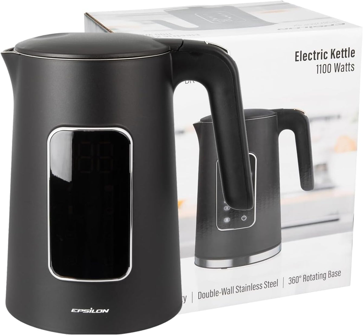 Epsilon LCD Electric Kettle 1500W - 1.7L Hot Water Tea Kettle with Digital Display, Temperature Control, Fast Boil, BPA-Free Electric Teapot with Auto Shut-Off & Boil Dry Protection