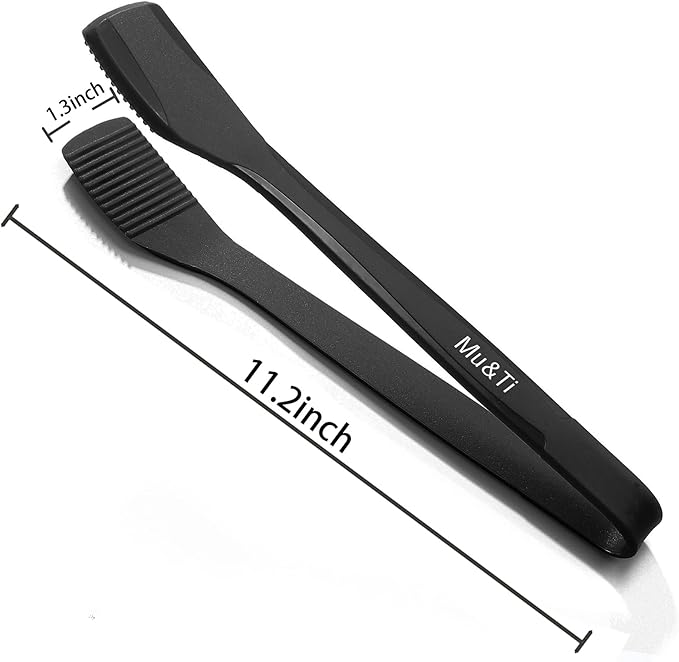 Mu&Ti Silicone Kitchen Tongs 11 Inch Spatula Silicone Toast Tongs Salad Tongs for Cooking Salad BBQ Serving Toast Grilling Locking Frying Baking Steak(Black)