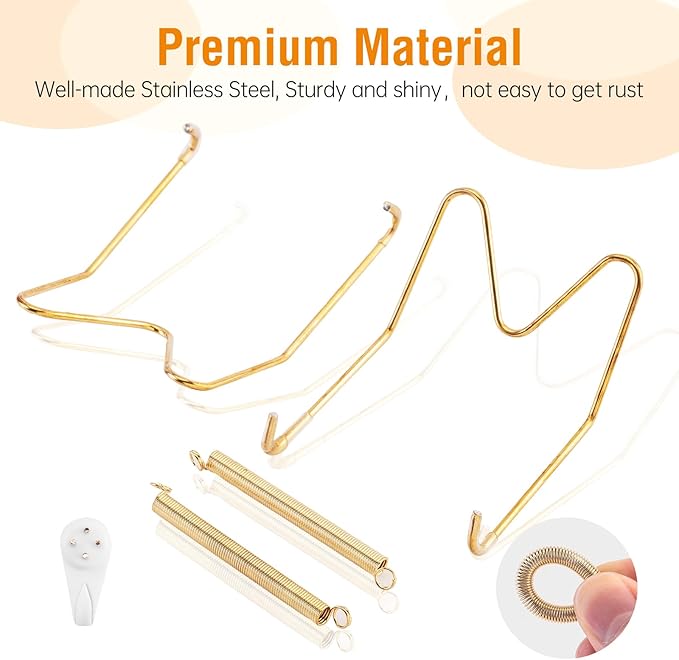 Plate Hangers for The Wall, Suitable for 10-14 inch Decorative Plate, Stainless Steel Wire Plate Holder with Wall Hooks and Rubber tip Protectors, Plate Hangers for Displaying Plates, Platter, Gold