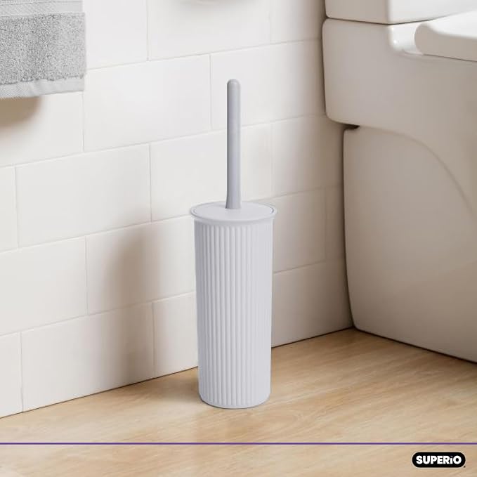 Superio Decorative Plastic Toilet Bowl Brush and Holder Set, Cleaner Scrubber for Bathroom (2, Smoke White)
