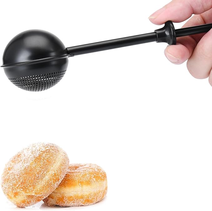 HULISEN Flour Duster for Baking, One-Handed Operation, 304 Stainless Steel Powdered Sugar Shaker Duster, Pick Up and Dust Flour Sifter, Gift Package, Black