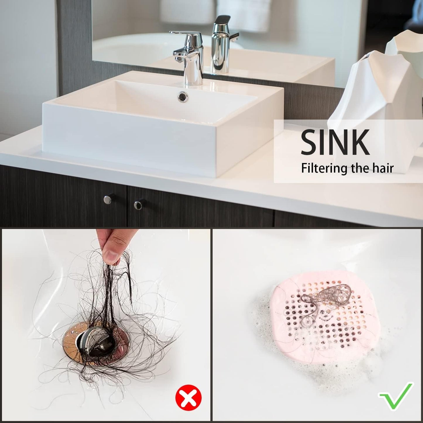 2 Pack Drain Hair Catcher Sturdy Silicone Shower Drain Protector Sink Drain Strainer Hair Stopper for Shower Kitchen Bathroom Tub Orange