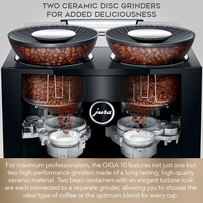 Jura GIGA 10 Automatic Espresso Machine (Diamond Black) Bundle with Water Stabilizer, Milk System Cleaner Mini-Tabs, Cleaning Tablets, Milk Containers, and Capresso Coffee Bean (6 Items)