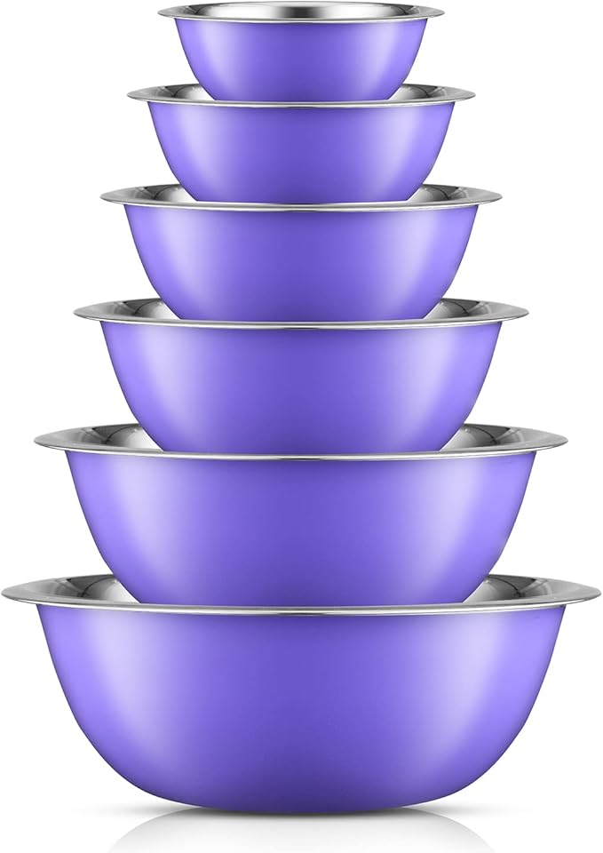 JoyJolt Stainless Steel Mixing Bowl Set of 6-5qt to 0.5qt Nesting Bowls for Dough, Batter & Baking