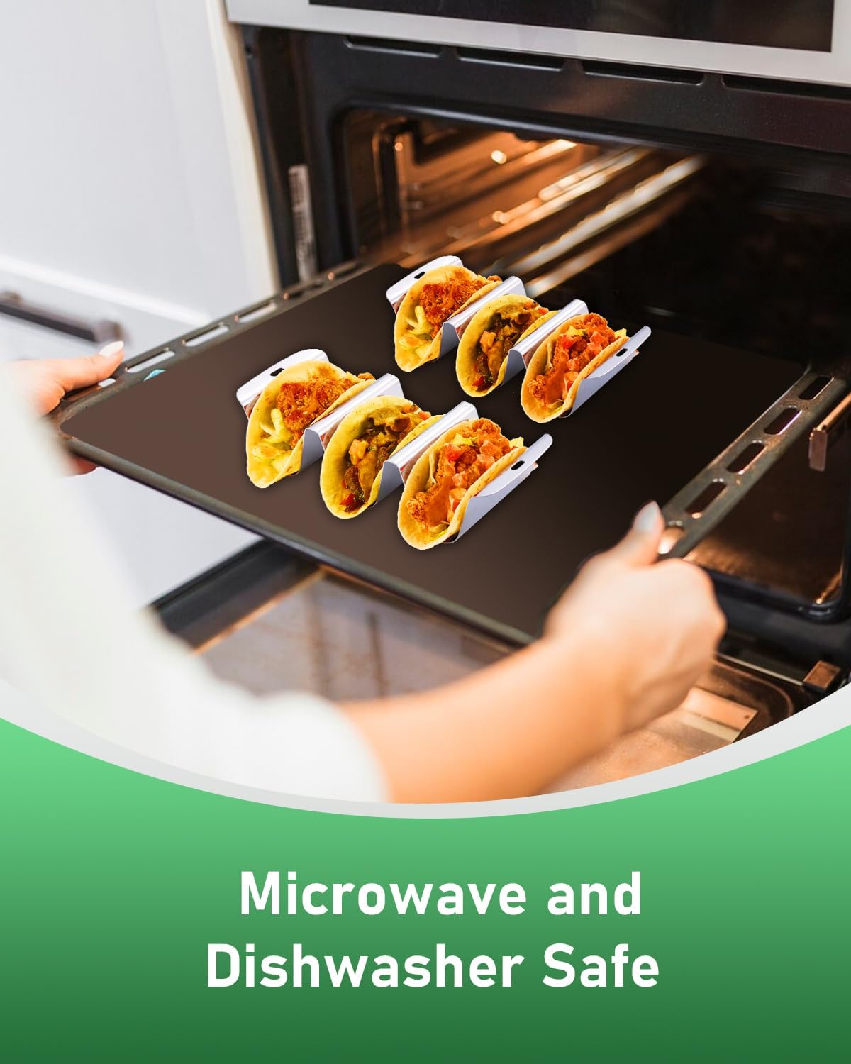 Stainless Steel Taco Holder Stand Set of 4, Total 12 Tacos, U-shape Taco Shell Holder with Handle, Each Stackable Rack Holder Up to 3 Tacos, Dishwasher & Microwave Safe