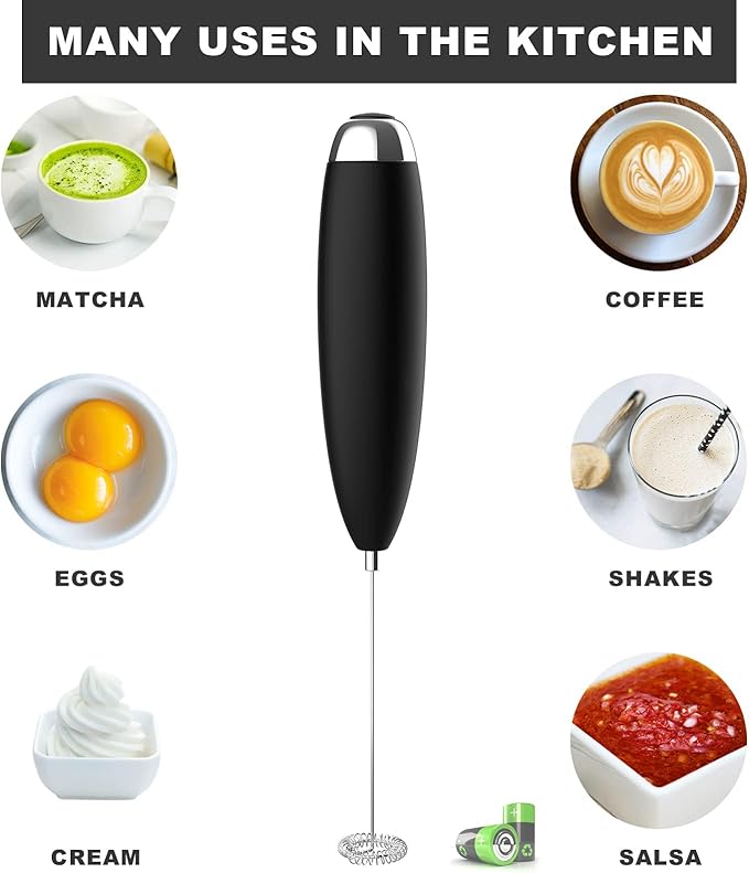 Electric Milk Frother Handheld, Frother Wand for Coffee, Battery Operated (Not included) Drink Mixer Matcha Whisk, Foam Maker for, Frappe Hot Chocolate, Cappuccino, Lattes