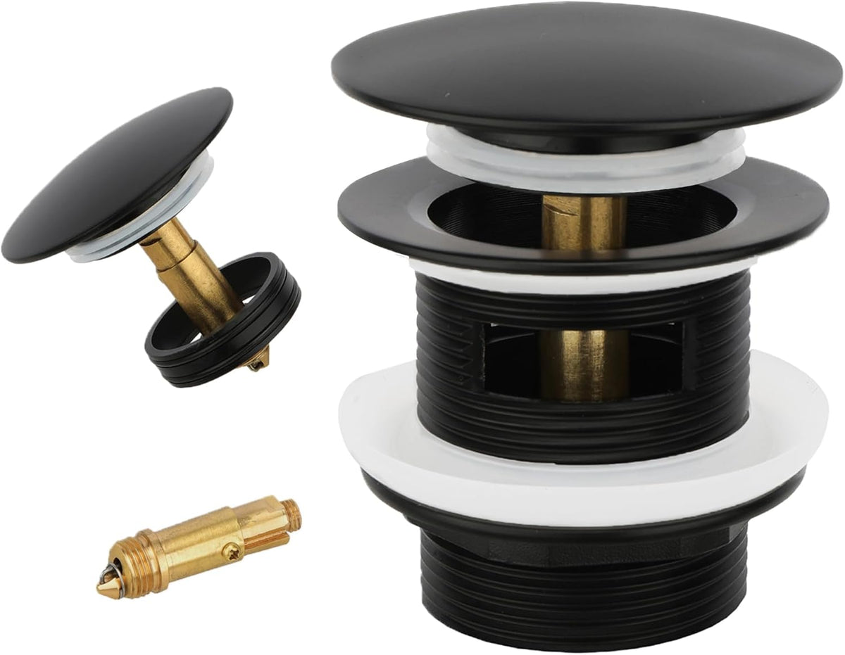 Freestanding Tub Drain (Brass), Pop Up Bathtub Drain Kit, Removable Filter Basket Drain Plug, Freestanding Tub Drain Kit, with Replaceable Pop-Up Bolt (Black)