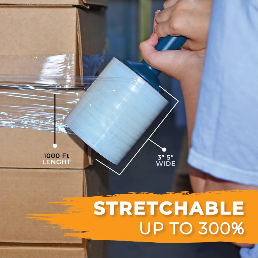WOD SFCB80 Stretch Film Wrap Self-Adhering - 3 in x 1000 Ft - Clear Shrink Plastic 80 Gauge Thick for Packaging, Storage Moving Supplies, Palletizing, and Wrapping (Pack of 9)