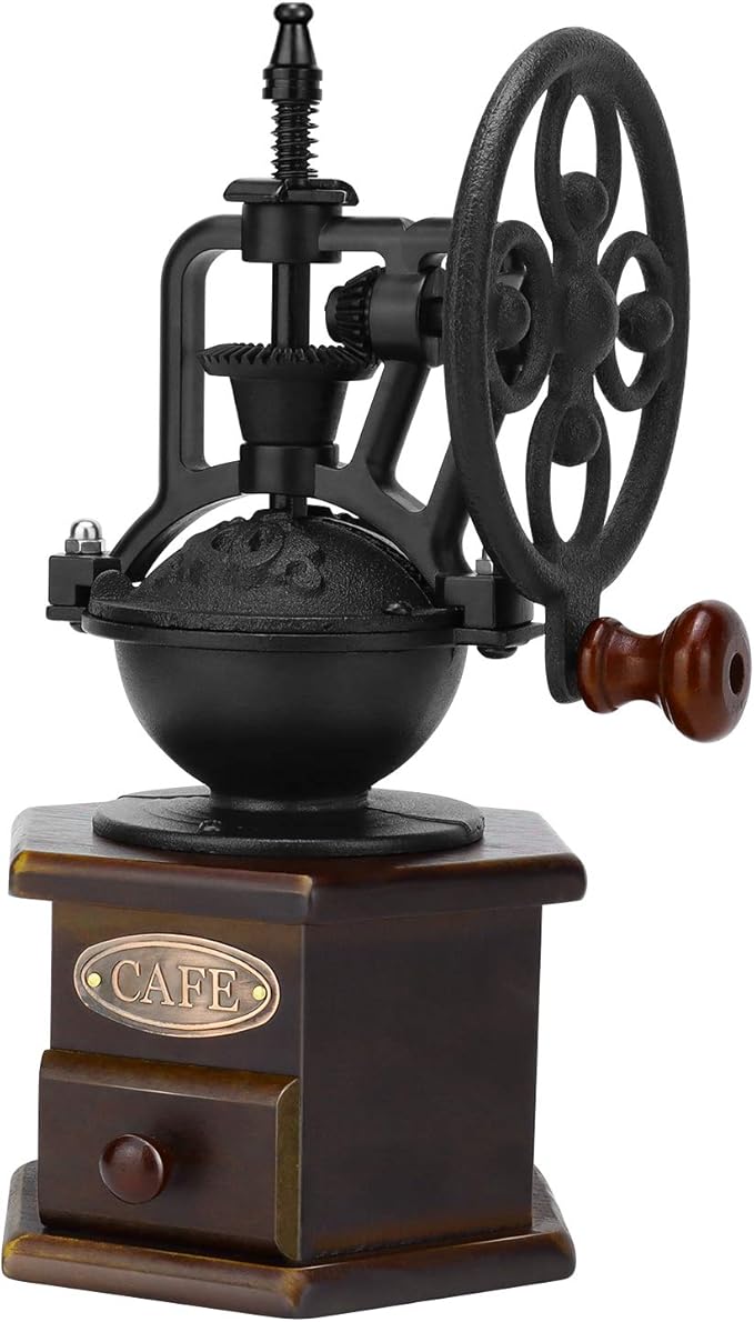IMAVO Manual Coffee Grinder, Wooden Coffee Bean Grinder with Cast Iron Hand Crank, Antique Design, Perfect for Home,Rustic,Coffee Shop Decoration,Gift