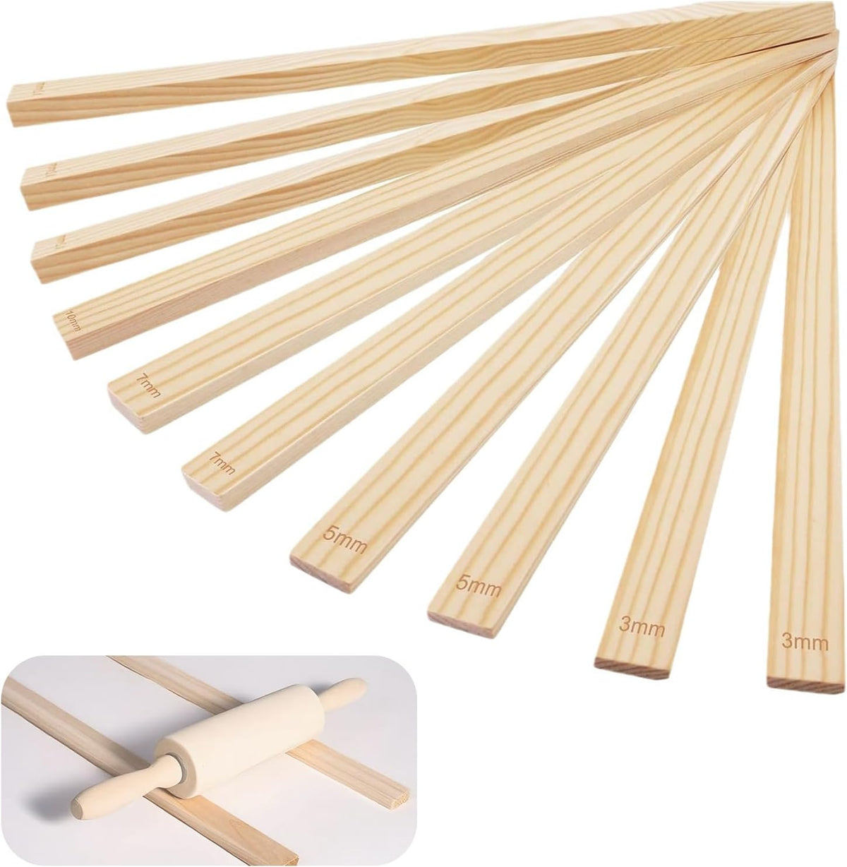10 Pcs Wooden Pottery Rolling Pin Guides Set,5 Sizes Clay Tools for Precise Clay Thickness Control,Ceramic Tools for Precise Polymer Clay Thickness Measuremen