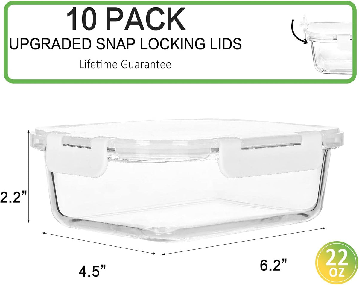 M MCIRCO [10-Pack,22 Oz Glass Meal Prep Containers,Glass Food Storage Containers with lids,Glass Lunch Containers,Microwave, Oven, Freezer and Dishwasher, White